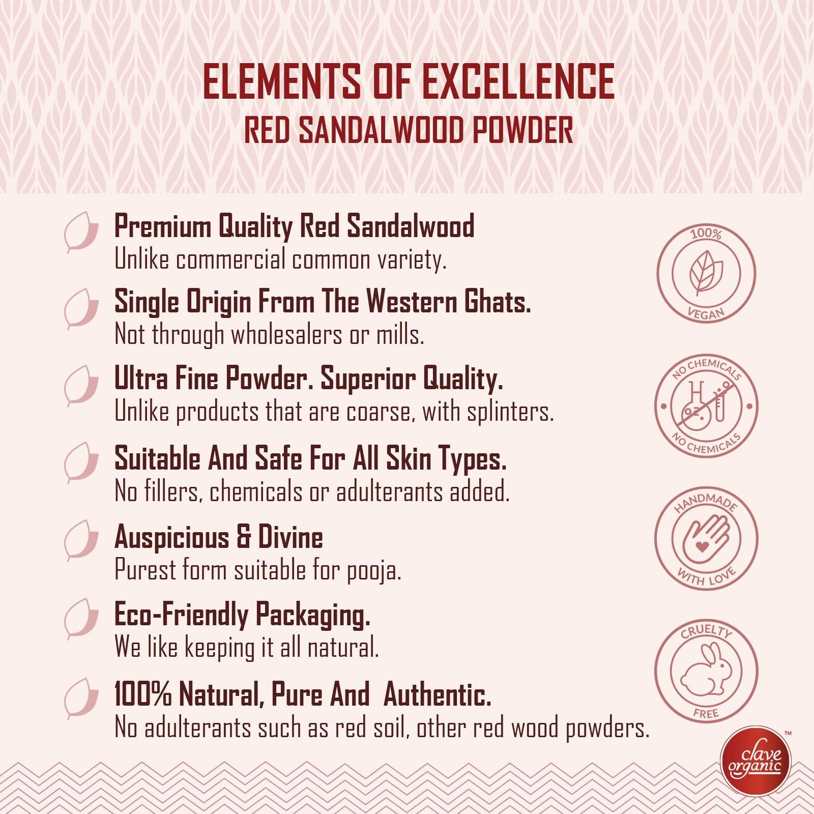 Clave Organic India Private Limited Clave Organic India Private Limited Vegan No Chemicals Red Sandalwood Powder for Soothing,Exfoliating (Raktha Chandan ) from Wayanad - Kerala in Eco-Friendly Glass Jar, 100 g