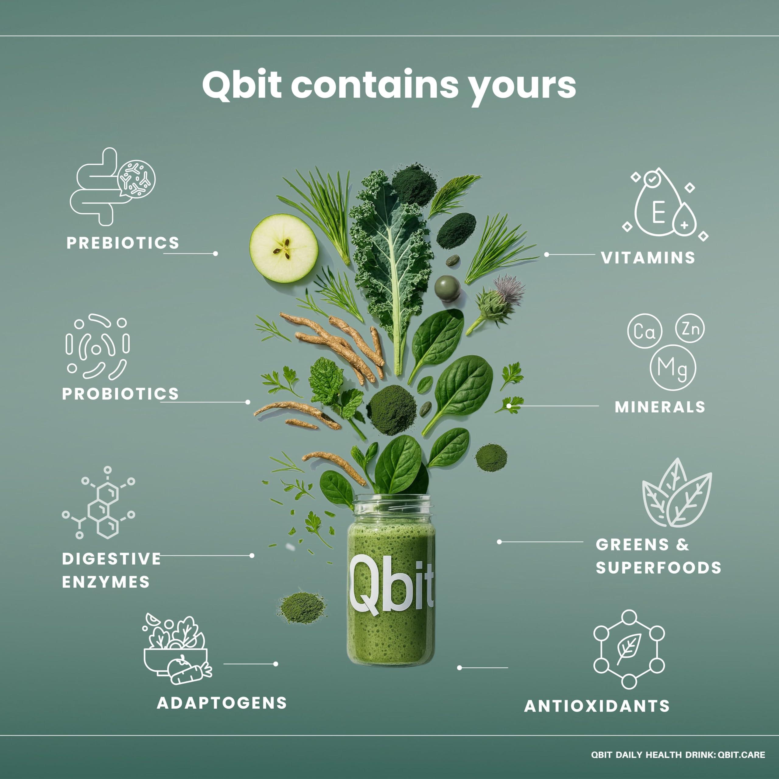 QBIT Qbit Gut Health Supplements Drink | Prebiotics | Probiotics | Plant Based | Daily Nutrition for Women and Men | Support Gut Health, Constipation, Digestion, Immunity | No Preservatives, No Color, Zero Sugar (15 Days Servings Sachets)