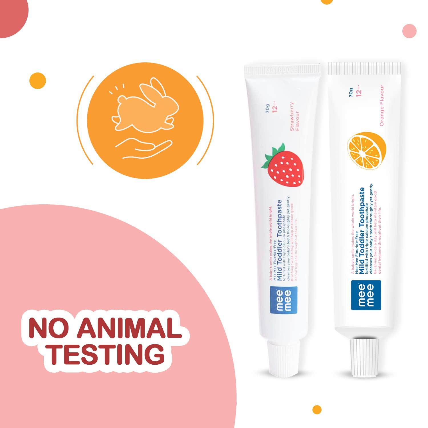 Mee Mee Mee Mee Fluoride-Free Orange Flavor Toothpaste, 70 g (Pack of 2) (Strawberry + Orange, 70 g (Pack of 2))