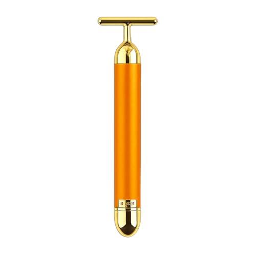 Dealsure Dealsure 24k Gold Energy Beauty Bar Electric Vibration Facial Massage Roller Waterproof Face Skin Care T-Shaped Anti Wrinkle Massager for Forehead Cheek Neck Clavicle Arm (Gold Colour)