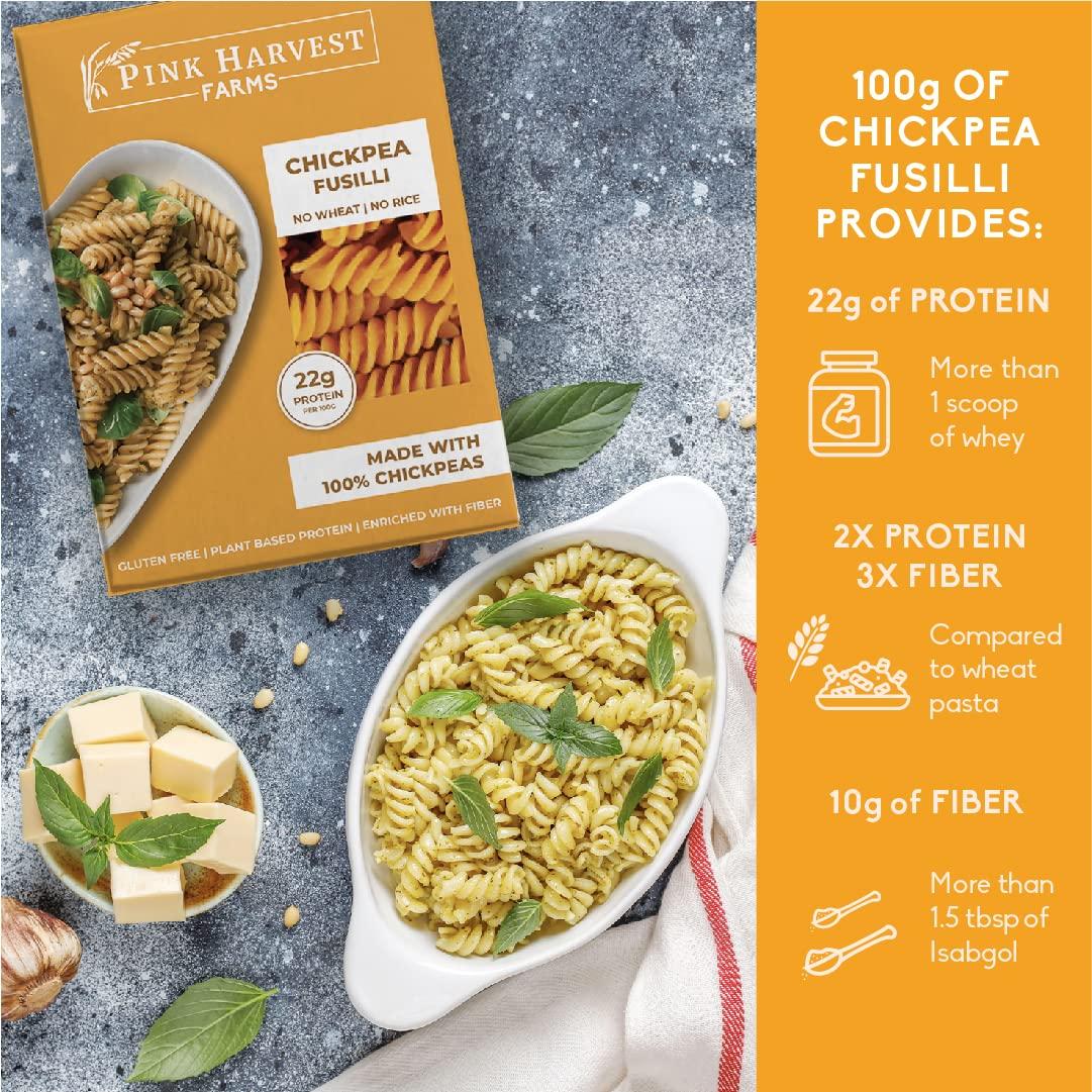 Pink Harvest Farms Pink Harvest Farms Chickpea Pasta | No Rice - No Maida | Vegan | Gluten Free | High Protein | (Chickpea Fusilli Pasta, 200 g (Pack of 2))