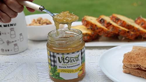 VISTEVIA Vistevia Sugar Free Pineapple Jam, Diabetic and Keto Friendly - Sweetened Naturally with Stevia, More Than 60% Pineapple Content - Tastes Delicious - Pack of 1 (220GM)