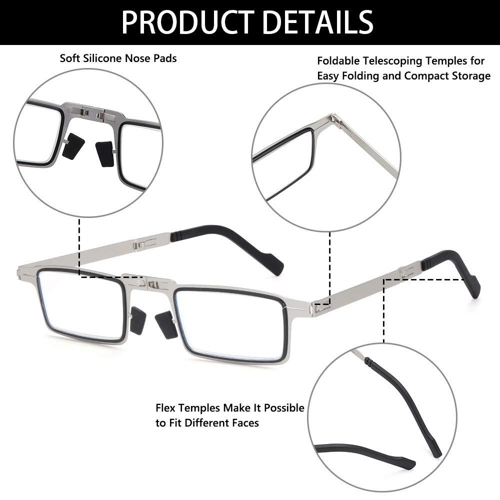 iMagfy iMagfy Foldable Stylish Blue Cut Anti Glare Reflection|Anti-Fatigue Reading Glassses for Men and Women with Free Lens Spray and ScrewDriver Keychain|Regular Comfort fit|Silver Color (+2.50)