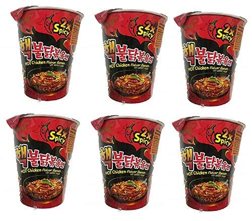 Sam Yang Samyang 2X Spicy Hot Chicken Flavor Ramen Cup, Instant Noodle Soup 70gm*6Pack (Imported) (Pack of 6)