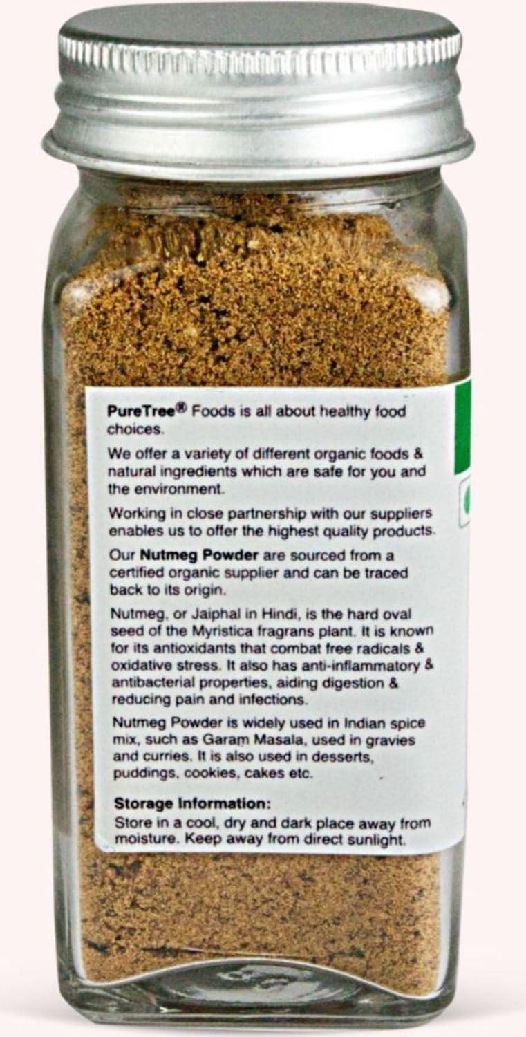 Pure Tree Pure Tree Certified Organic Nutmeg Powder | 60 g | Glass Jar | Grounded Jaiphal Powder Jathikai Powder | Organic Jaifal Powder for Baby | Jayfal, Myristica Fragrans