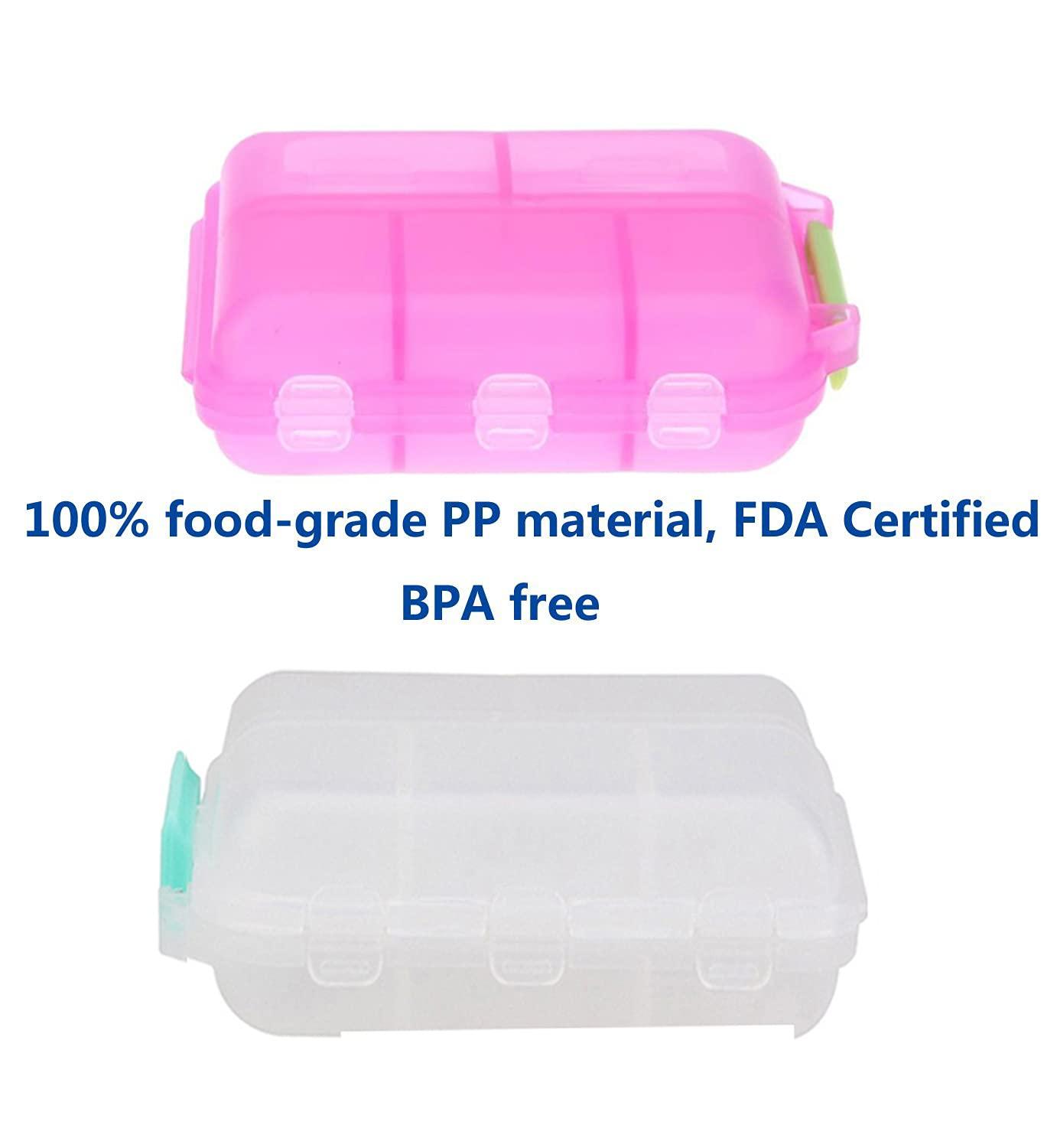 YEEHO Yeeho Pill Case (2 Pack) - Portable Small Supplements Tablet Container Box with 10 Compartments - Medicine Capsule Vitamin Organizer Dispenser Holder Storage for Travel Trip Pocket Purse(Pink+White)