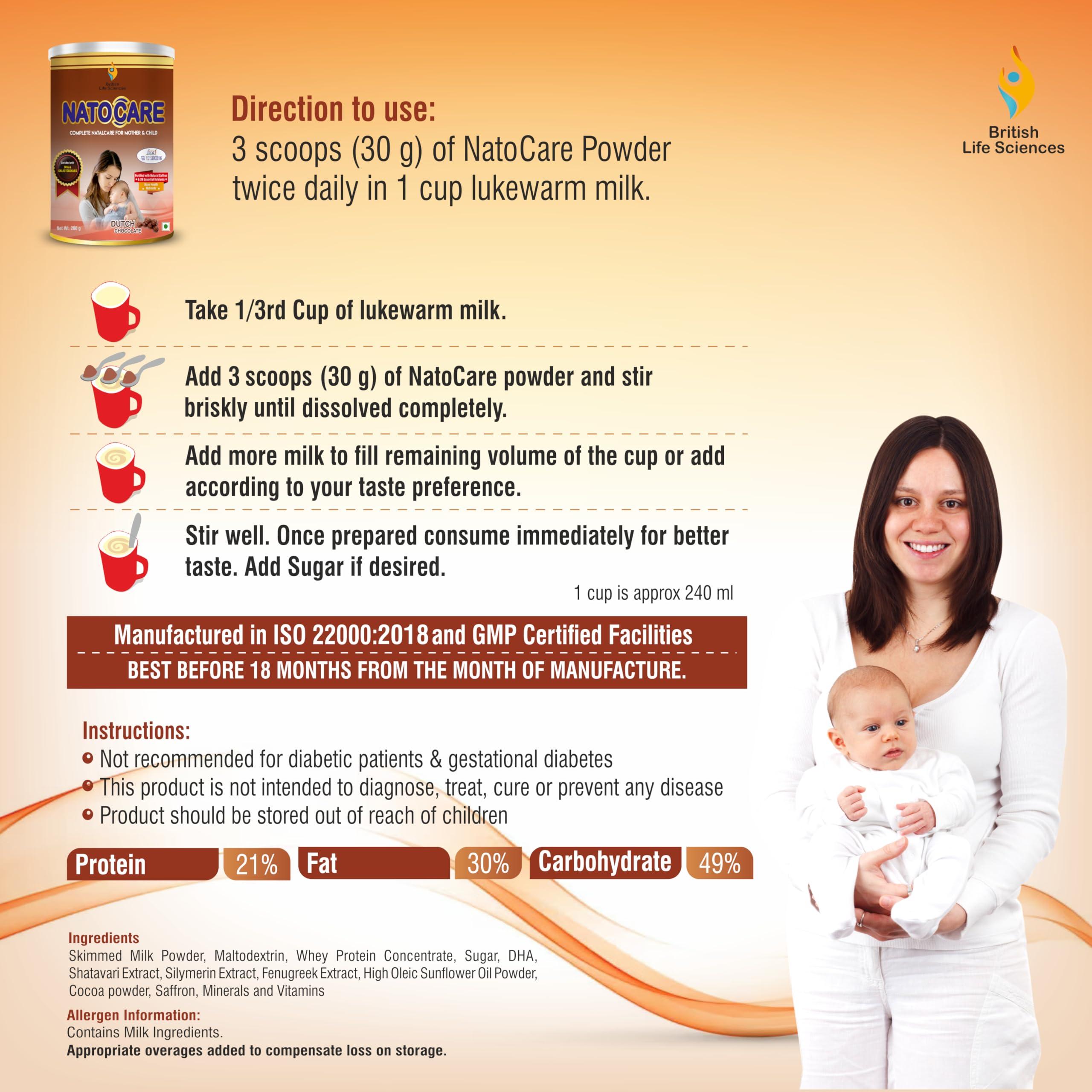 BRITISH LIFE SCIENCES PVT LTD ; Nutrition For A He BRITISH LIFE SCIENCES PVT LTD ; Nutrition for A Healthy Beginning Natocare-Lactation Supplement Powder for Breastfeeding Mother-Shatavari&Fenugreek Extract To Increase MilkSupply,200G(Dutch Chocolate)