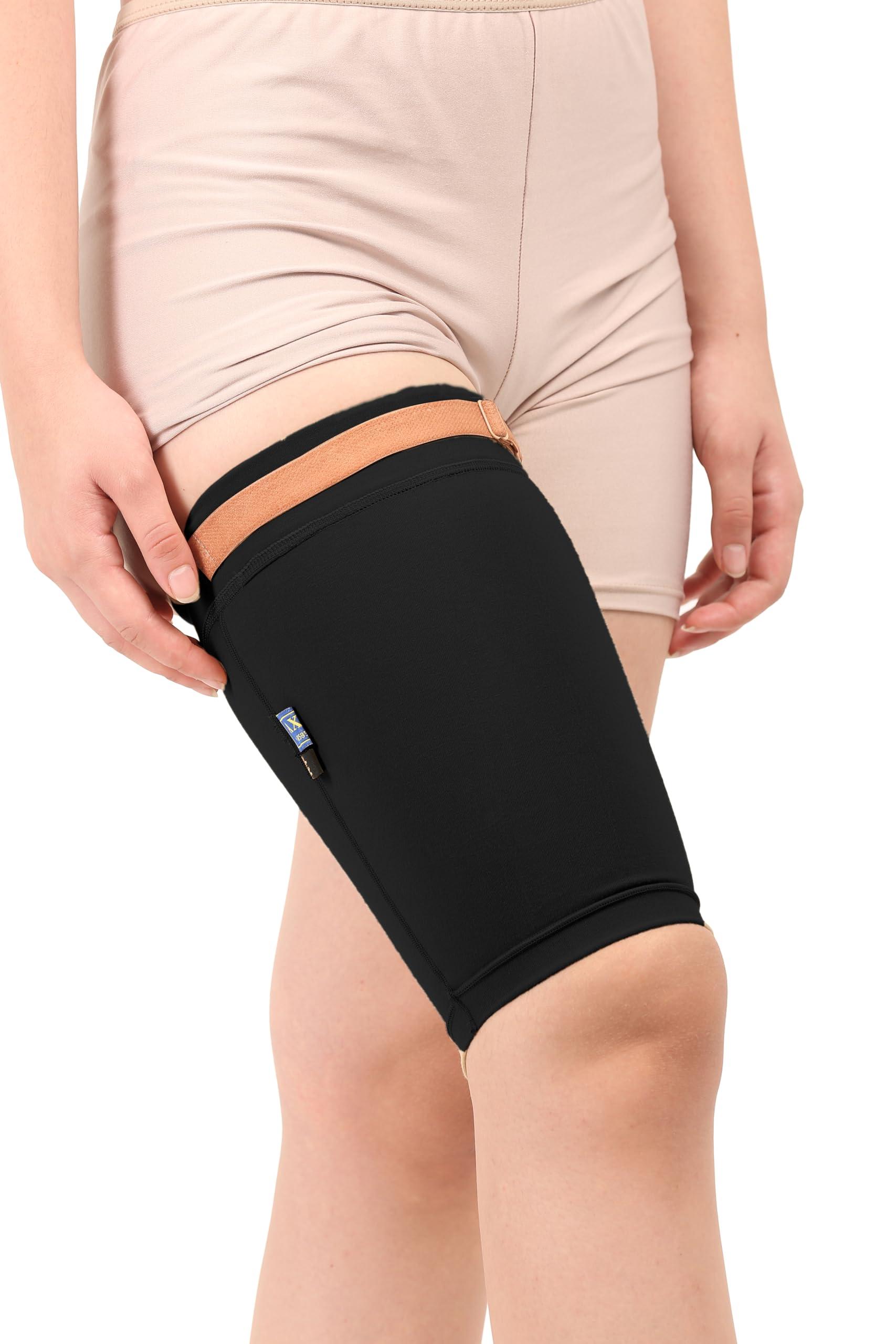 Dermapress Medical Compression Thigh Support Sleeve || MODERATE COMPRESSION || COTTON FABRIC || Groin Support Sleeve || Hamstring Compression Sleeve || Burn recovery || (XXL, Black)