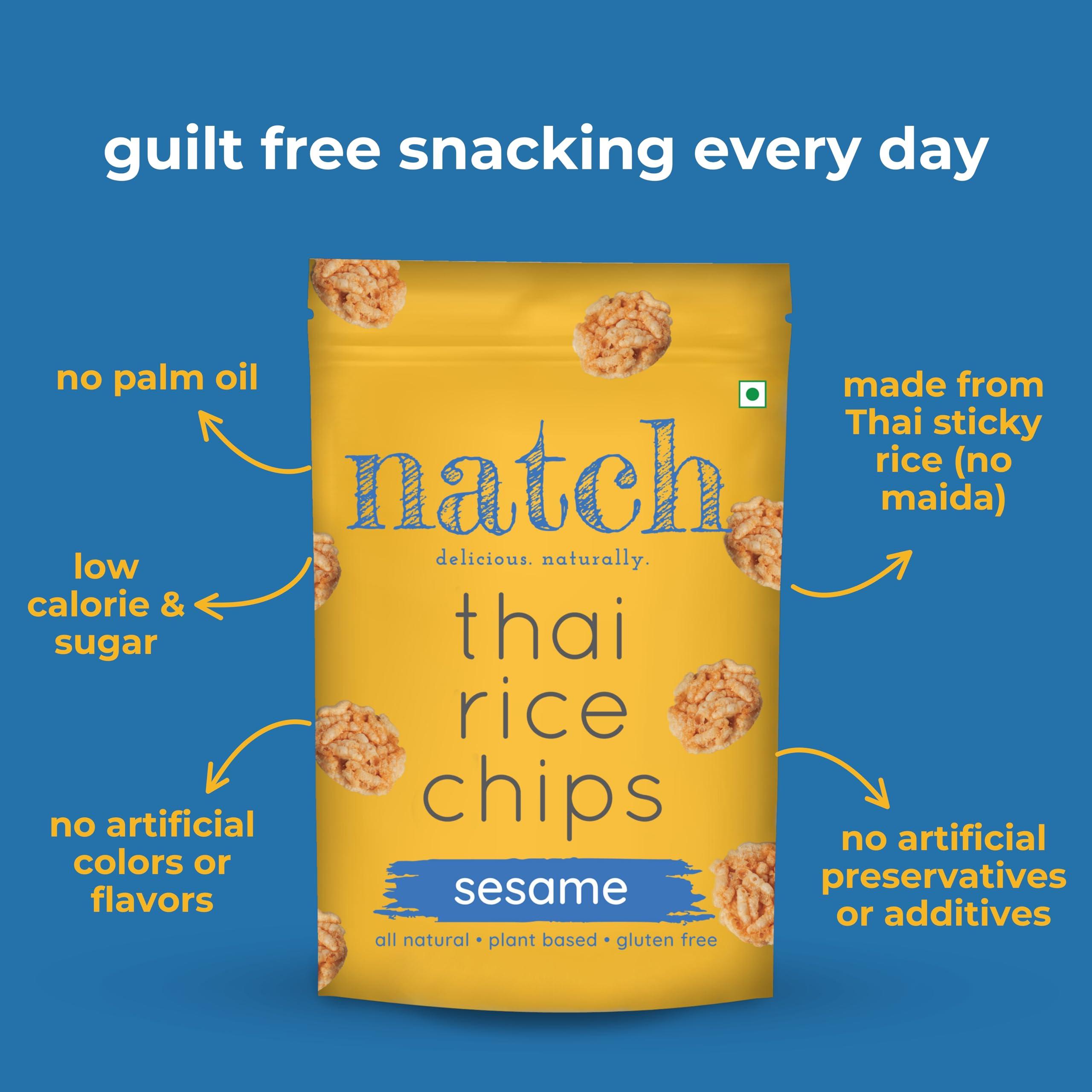 natch Natch Thai Sticky Rice Chips, Gluten Free, Party Family Pack, Vegan, All Natural Crunchy Crackers (Sesame) 100 Gm (Pack of 3)