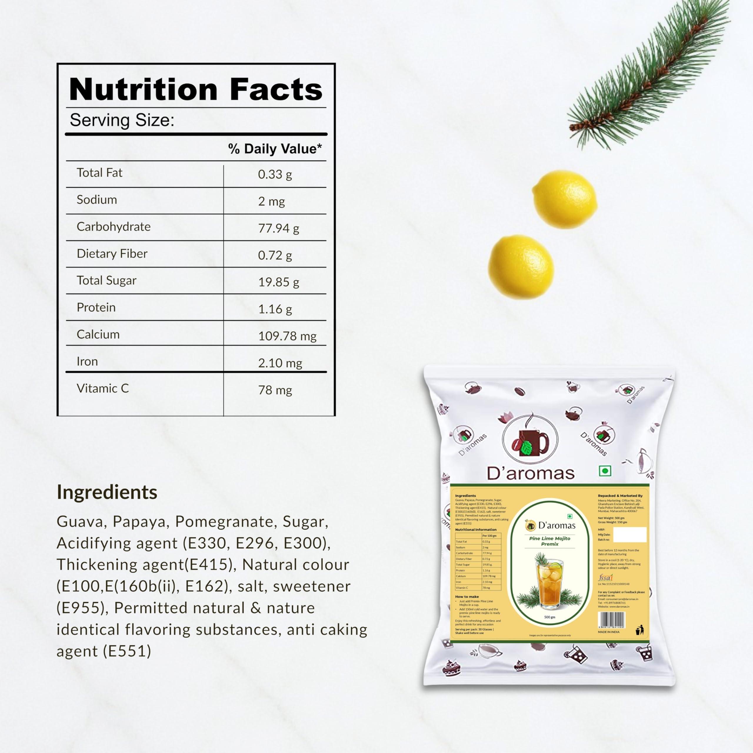 D\'aromas D\'aromas Pine Lime Mojito Premix 3.5kg, Instant Premix Mix Powder For Moctail, Refreshing & Ready To Serve, Drink Premix, Ideal For Home, Cafes, Hotels & Resturant (Each 500gm) (Pack Of 7)