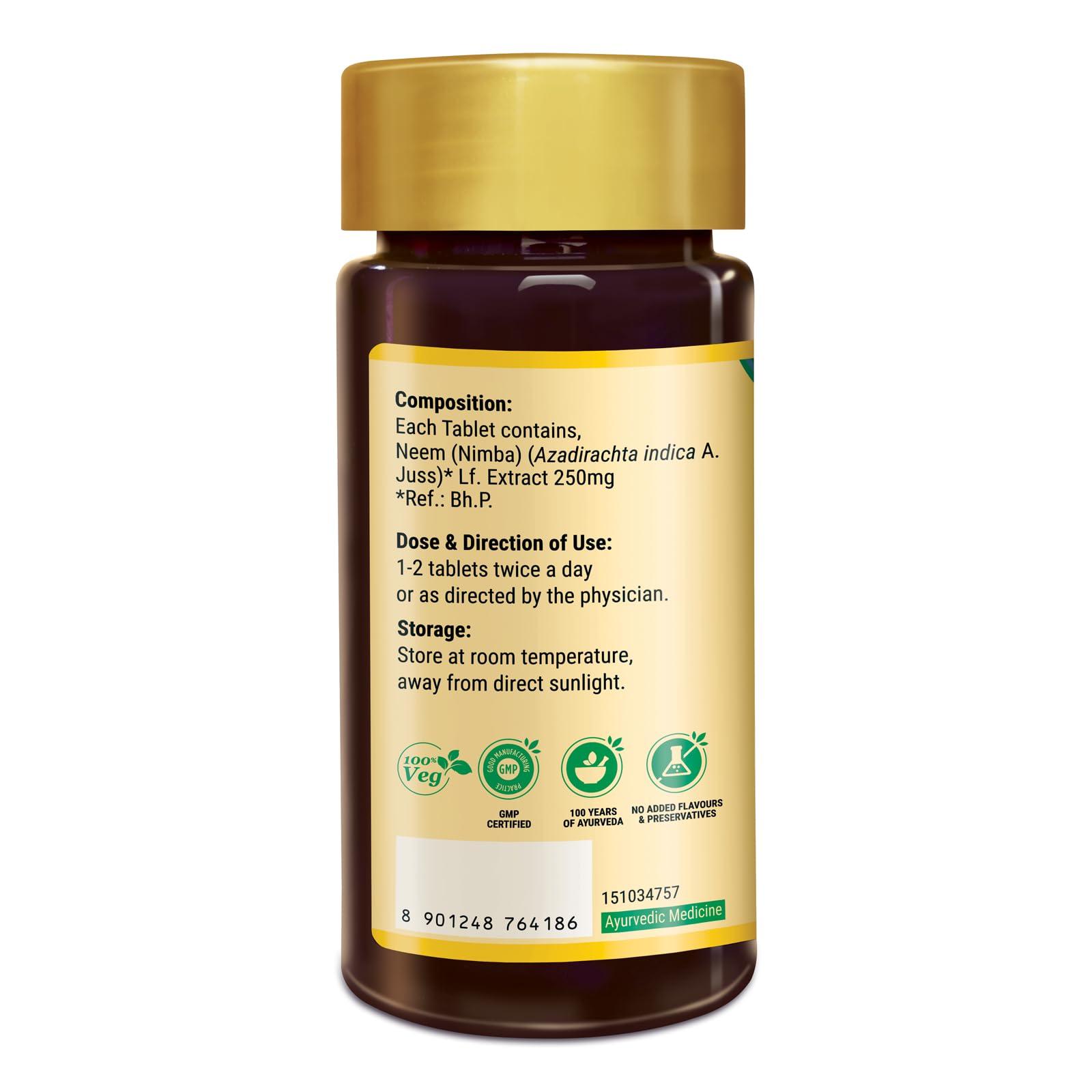 Zandu Zandu Neem Tablets with 100% Pure Neem Extract | Ayurvedic Medicine for Improved Skin & Healthy Hair | Contains Natural Blood Purifying Properties | 100% Ayurvedic & Vegetarian (60 Tabs)