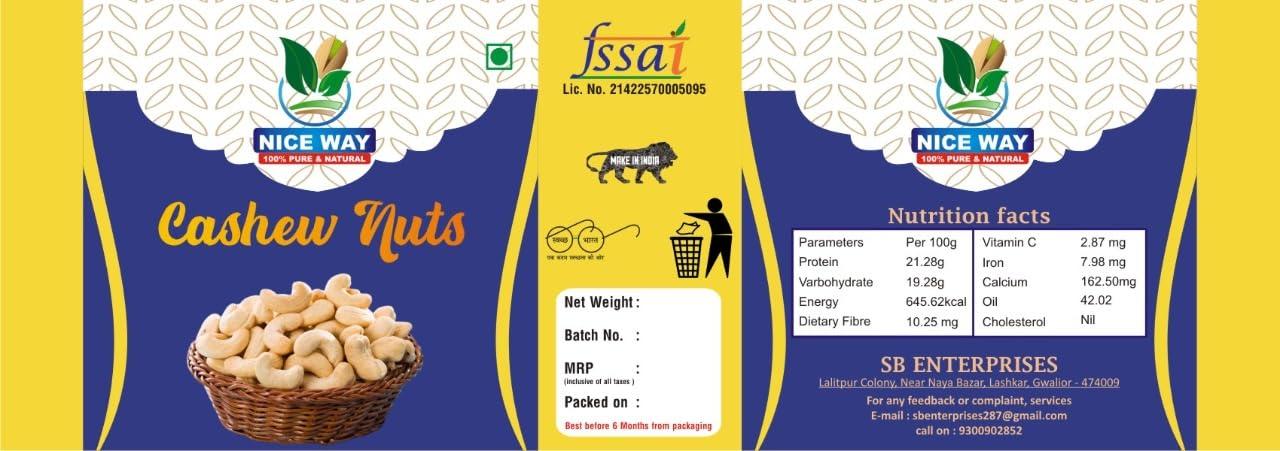 Nice way Nice Way 100% Natural Whole Cashew Nuts 160| Whole Plain Kaju | Cashew Dry Fruit Whole Cashew Nuts [Jar Pack] - Diwali Gift Pack|500gm