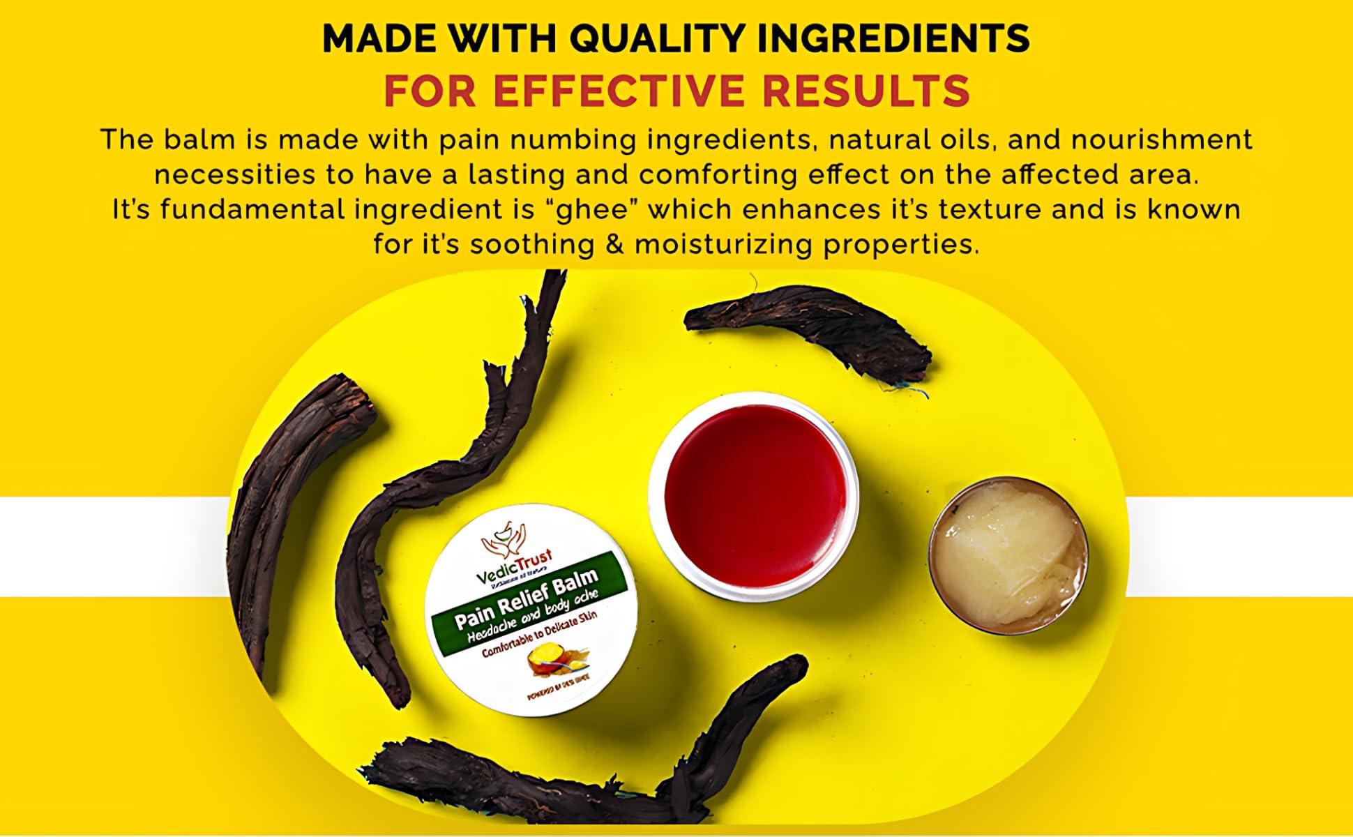 VedicTrust VedicTrust Ayurvedic Pain Relief Balm (Pack Of 3-25 Gm) Naturally Made with Desi Ghee, Kapoor, Tarpin Tel, Lavang Tel, Pudina Tel | All Age Balm | Muscle Pain, Headaches, Backaches |