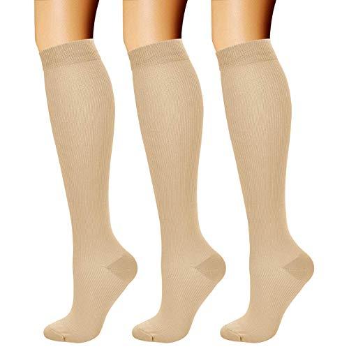 CHARMKING CHARMKING Compression Socks (3 Pairs) 15-20 mmHg is Best Athletic & Medical for Men & Women, Running, Flight, Travel, Nurses, Edema - Boost Performance, Blood Circulation & Recovery (S/M, Nude)