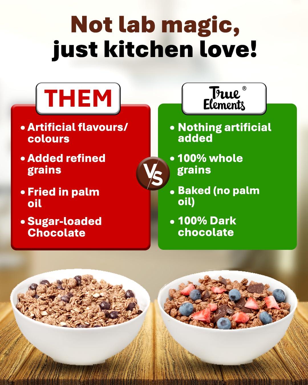 True Elements True Elements Granola Dark Chocolate 400g - Baked Granola | Almonds, Berries & Dark Chocolate | Granola for Breakfast | High Fibre Cereal | Diet Snack