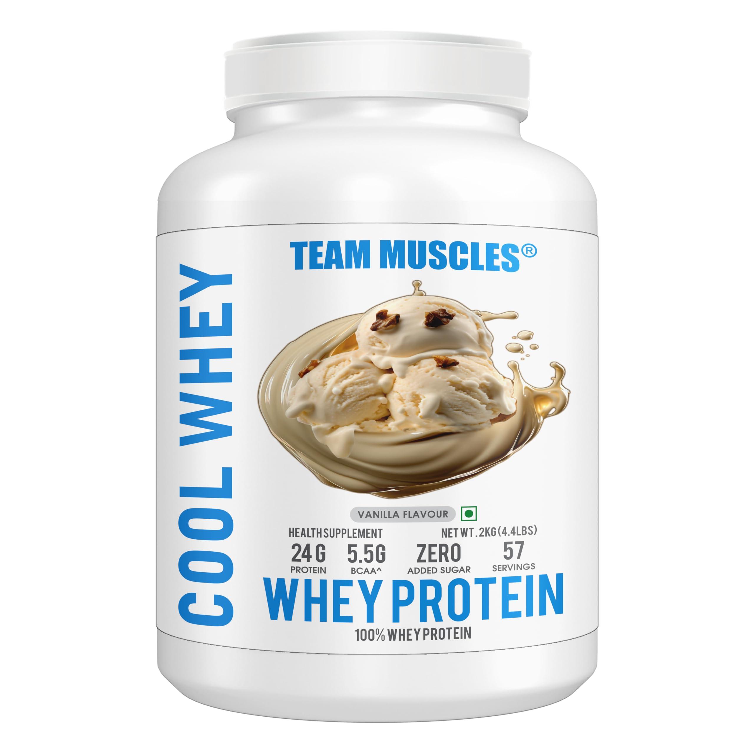 TEAM MUSCLES Team Muscles Cool Whey Protein-2kg| Concentrate Protein| Whey Protein (Vanilla, PO1)