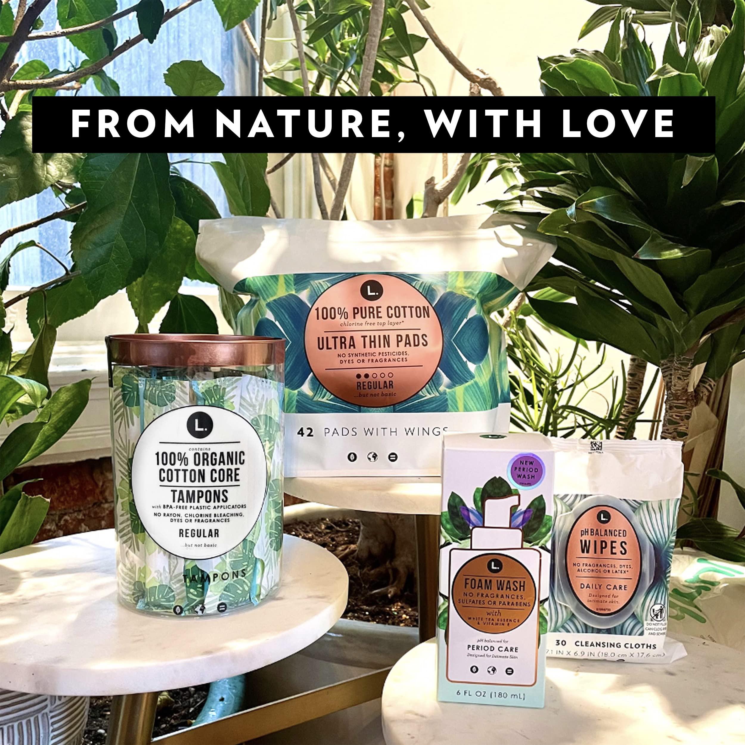 L. L. Ultra Thin Unscented Pads With Wings, Regular Absorbency, 42 Ct, 100% Pure Cotton Chlorine Free Top Layer,Pack of 42