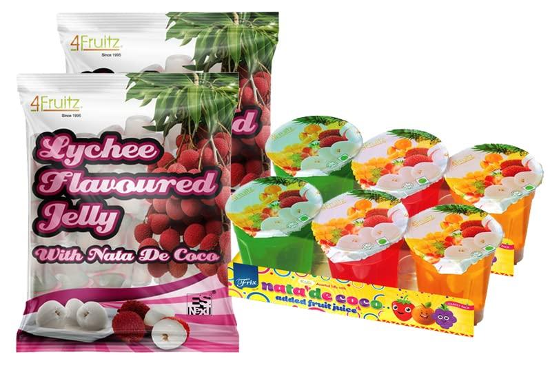 Esnext Frix Lychee Jelly & 3 Cup Nata de Coco Fruit Jelly (Pack of 4)