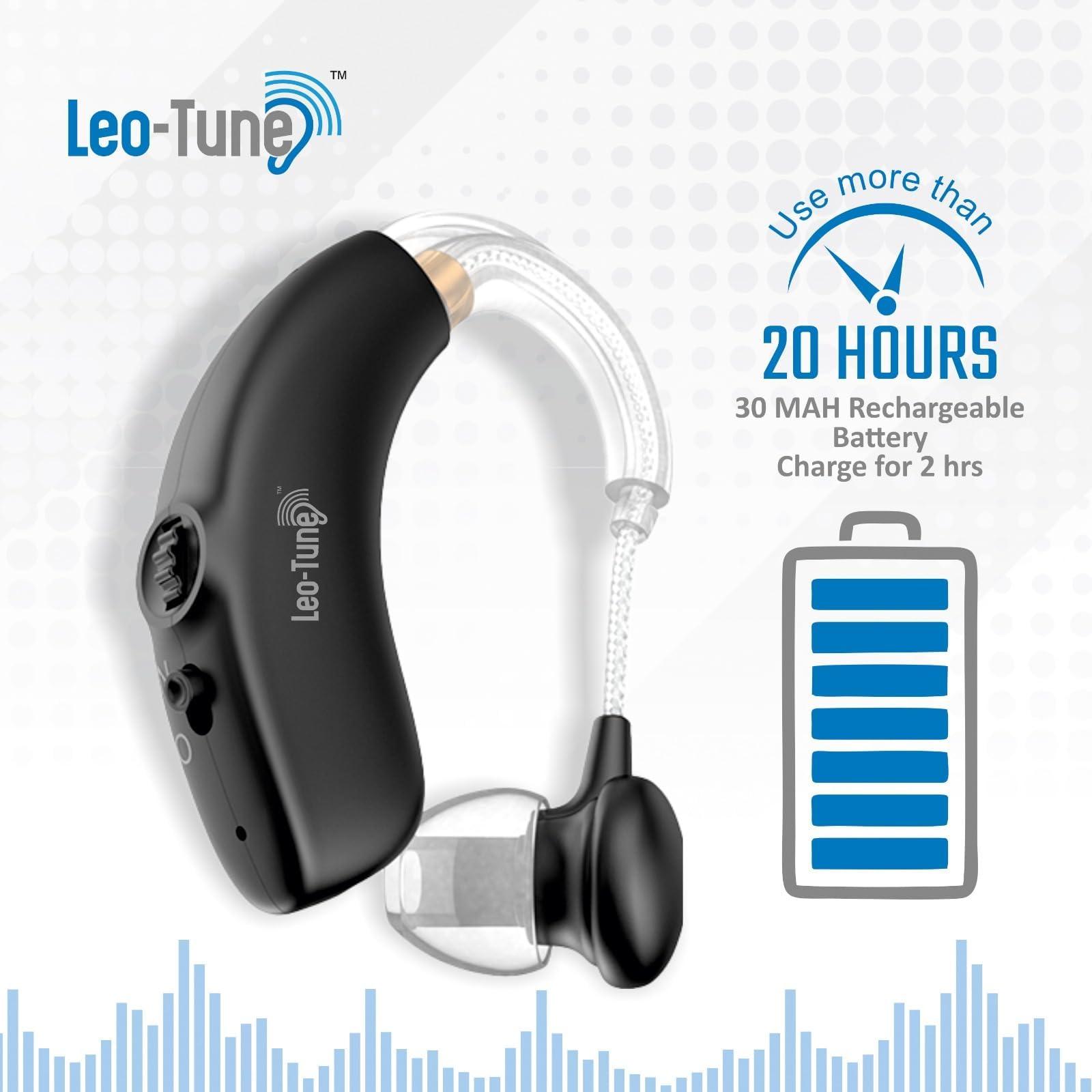 LEO-TUNE Leo-Tune OTC 12 Channel Rechargeable Hearing Aids (Not Amplifiers) Adjustable Volume Control Wheel, Right or Left Ear Compatible multi-channels noise reduction, more natural sound experience with 1 year warrenty (Black)