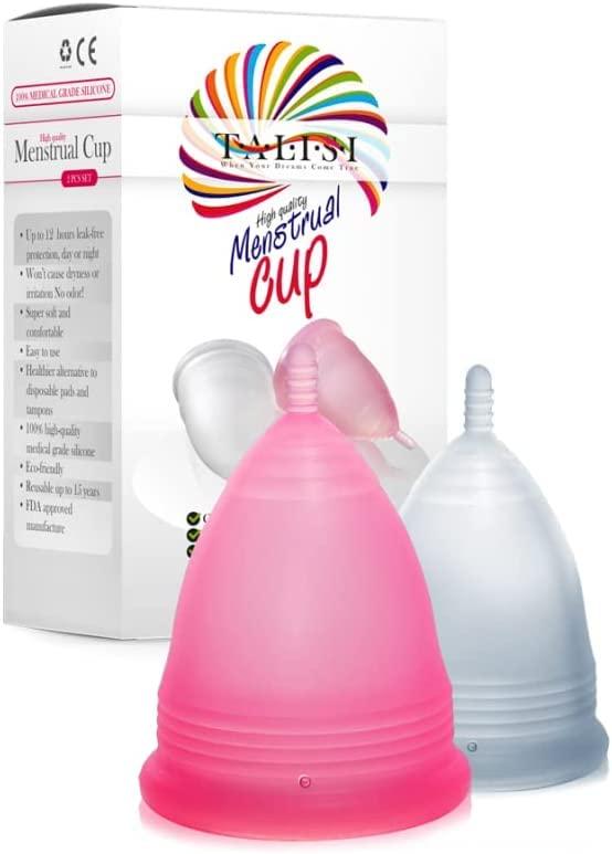 Talisi Menstrual Cup Reusable Menstrual Cups Set of 2 Large & Small Soft Cups Period Cup Feminine Hygiene Products Alternative Period Protection to a Tampons and Feminine Pads Cup Menstrual
