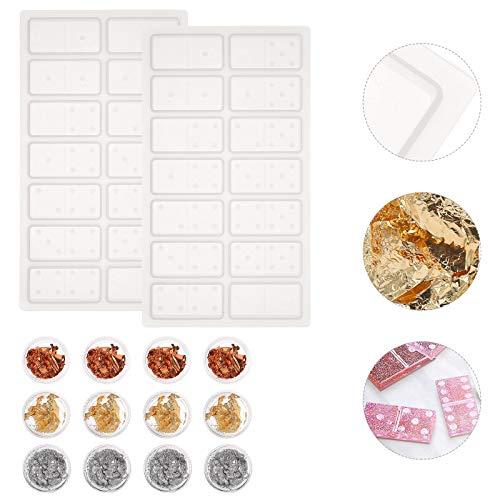 HEALLILY 2pcs Silicone Domino Game Molds DIY Silicone Molds Crystal Epoxy Mold with Foil