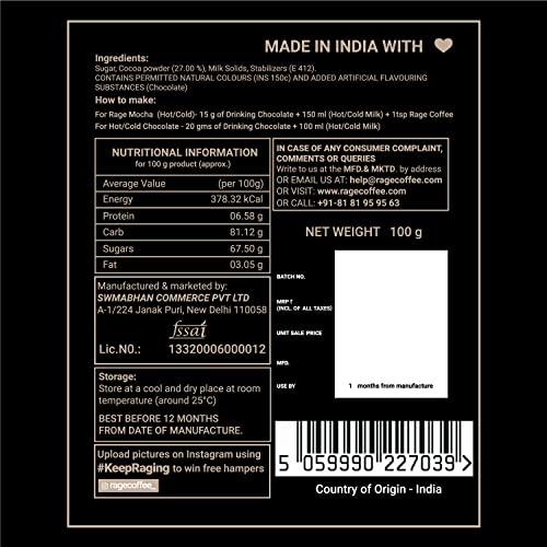 RAGE COFFEE Rage Coffee Combo - Flavoured Instant Coffee With Drinking Chocolate Powder Mix | Dark Chocolate Flavoured Coffee | Coffee, 50 gms & Chocolate Powder Mix, 100 gms | Made In India