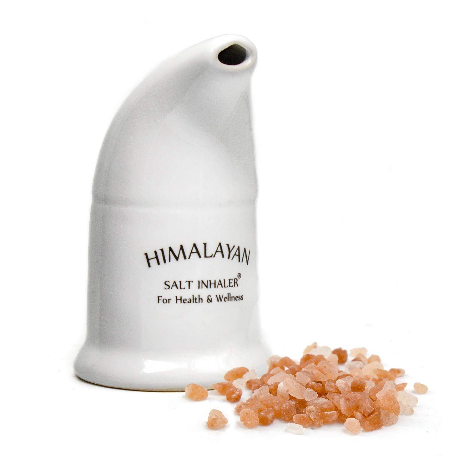 Green Home Himalayan Salt Inhaler & 180g Pink Salt, Crystal Salt, Refillable Salt Inhaler- All-Natural Respiratory Aid, Salt Therapy Pocket Inhaler for Health and Wellness-White