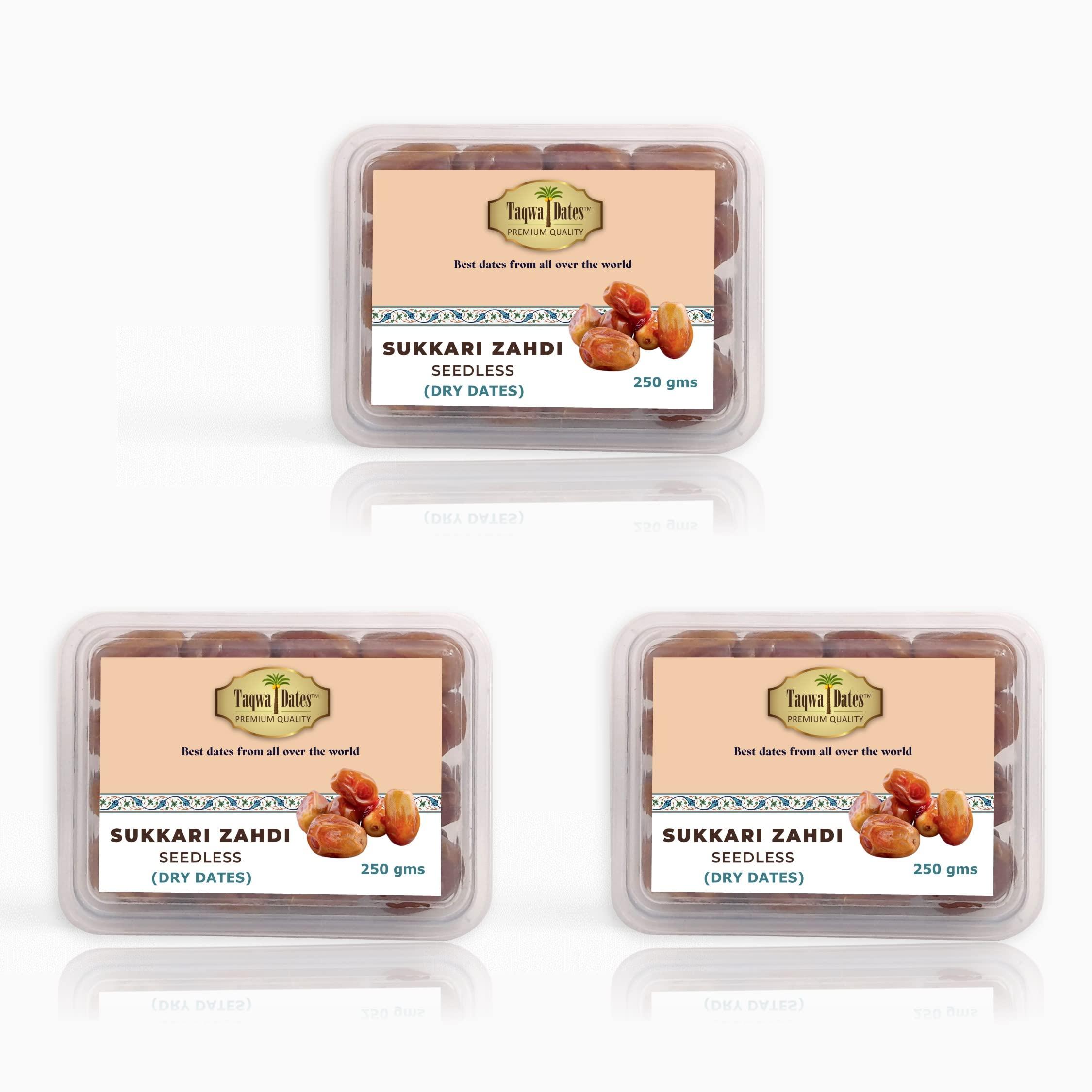 Taqwadates-Premium Quality Taqwa Dates Sukkari Zahedi Seedless Dates (3*250gm)