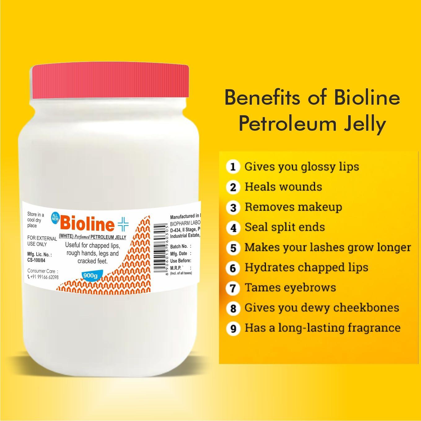 BIOLINE Bioline White Perfumed Petroleum Jelly, Moisturizing & Soothing Cream For Chapped Lips, Rough Hands, Legs & Cracked Feet - (400 g)