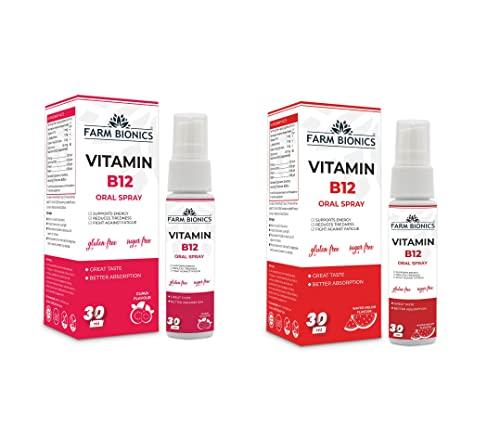 FARM BIONICS FARM BIONICS Combo of Guava Flavour Vitamin B12 and Water melon Flavour Vitamin B12 Oral Spray, 30ml | 100% Vegetarian | Sugar and Gluten Free | Immunity Booster Spray for Men and Women