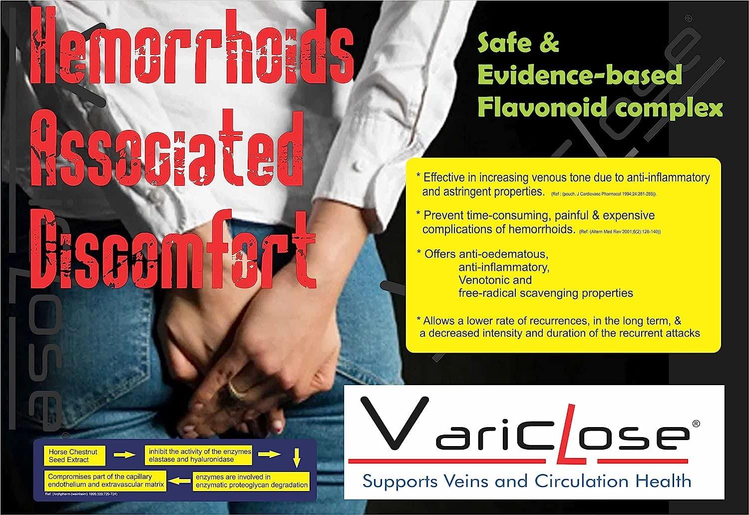 VARICLOSE Variclose Support Varicose Veins, Spider veins | Diosmin, Hesperidin, Horse Chestnut extract (Aescin), Butchers broom extract (Ruscogenins) | Plant based Foot, Legs Vascular Micro Circulation Support Supplement -60 Tablets