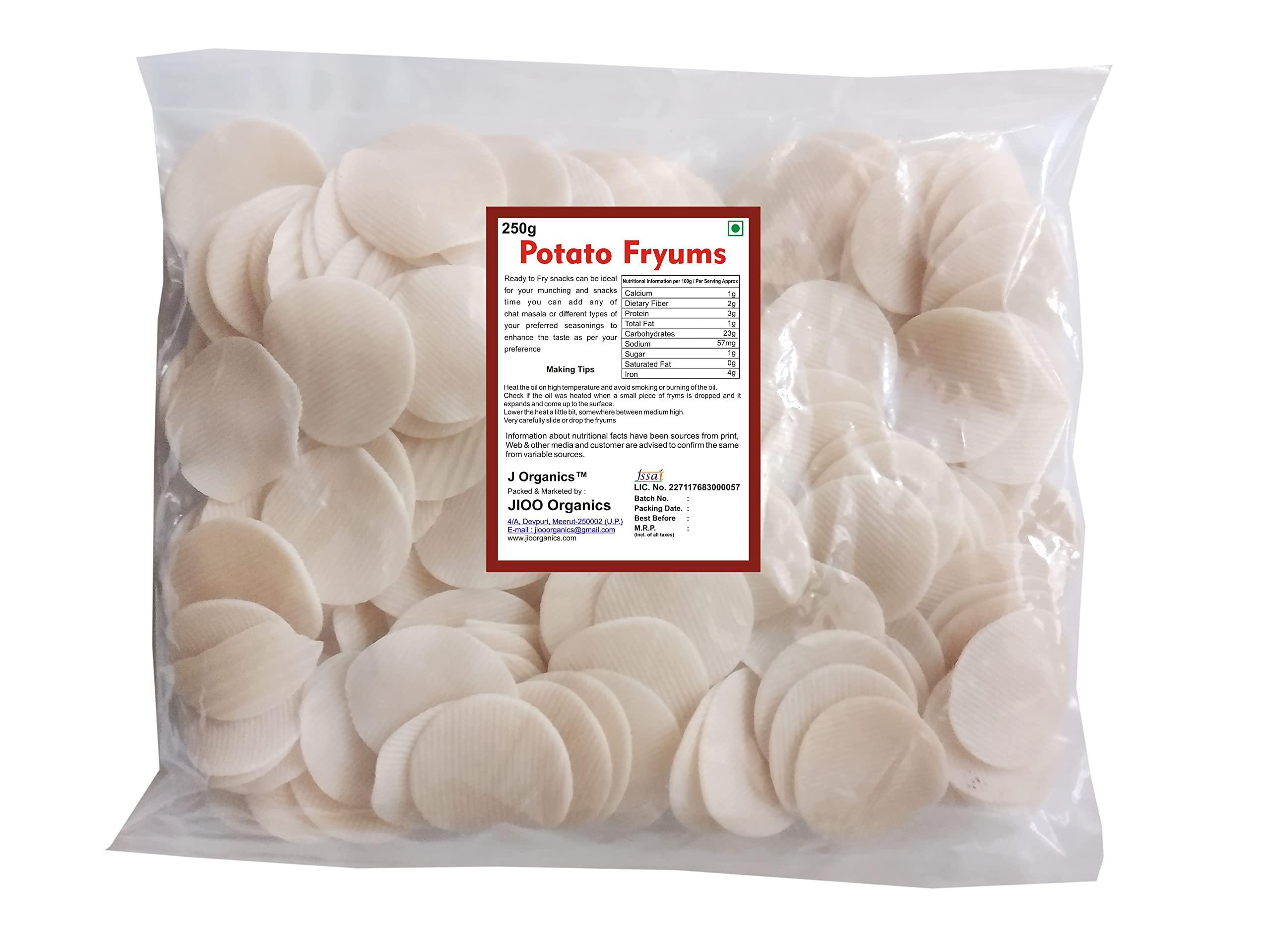 J Organics J Organics Deliciously Homemade Aaloo Chips: Sun-Dried Potato Fryums Infused with Special Masala - 250g of Tasty Potato Wafers, Papad, and Snacks, Perfect for Frying, Shape May Vary