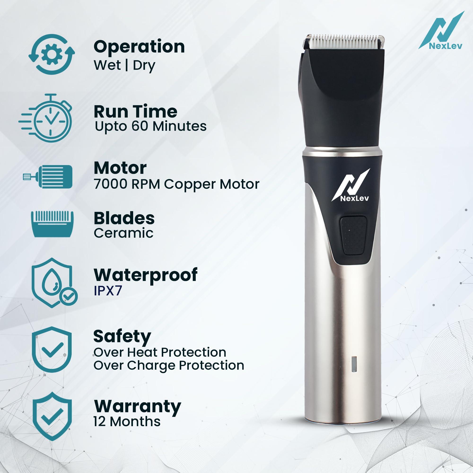 nexlev NexLev 2 in 1 Nose, Ear & Body Trimmer for Men| Ceramic Blade| 7000 RPM Copper Motor| Type C Charge| 90 Min Runtime| IPX7 Waterproof| Cordless| Overcharge Protection|TM-04