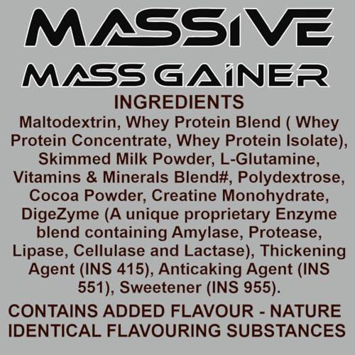 Ripped Up Nutrition Ripped Up Nutrition Massive Mass Gainer 2.72 kg- Gain More Muscle Size & Sturdy Physique with a High-Calorie Formula- Dark Chocolate Flavour