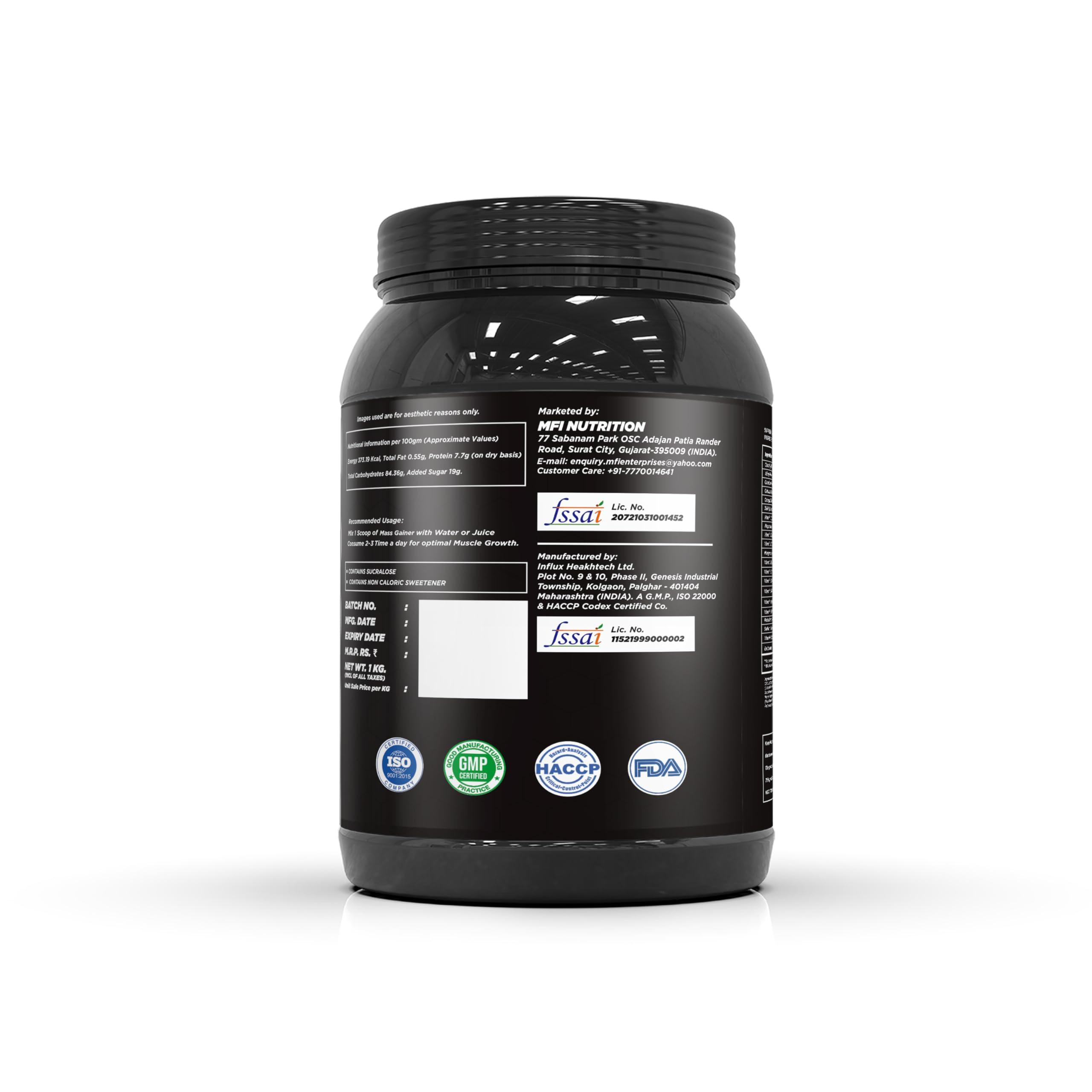 MFI NUTRITION MFI NUTRITION Elite Mass Gainer | 25 Servings | Ratio 1:3 Carbs to Protein | 22g Protein per Serving | Banned Substance Free | Ideal for Muscle Gain | Supports Recovery (1 KG, Mango Delight)