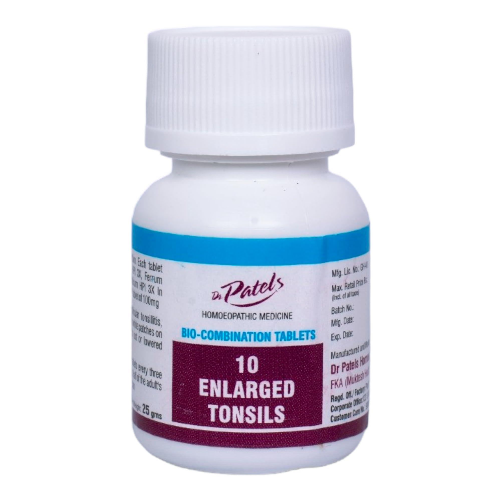 DR PATELS HOMEOPATHIC MEDICINES Dr Patel\'s Homeopathic Enlarged Tonsils Tablets - Natural Relief for Inflamed Tonsils, Follicular Tonsillitis, White Coating or Patches, Bad Breath, and Appetite Issues- 25gms