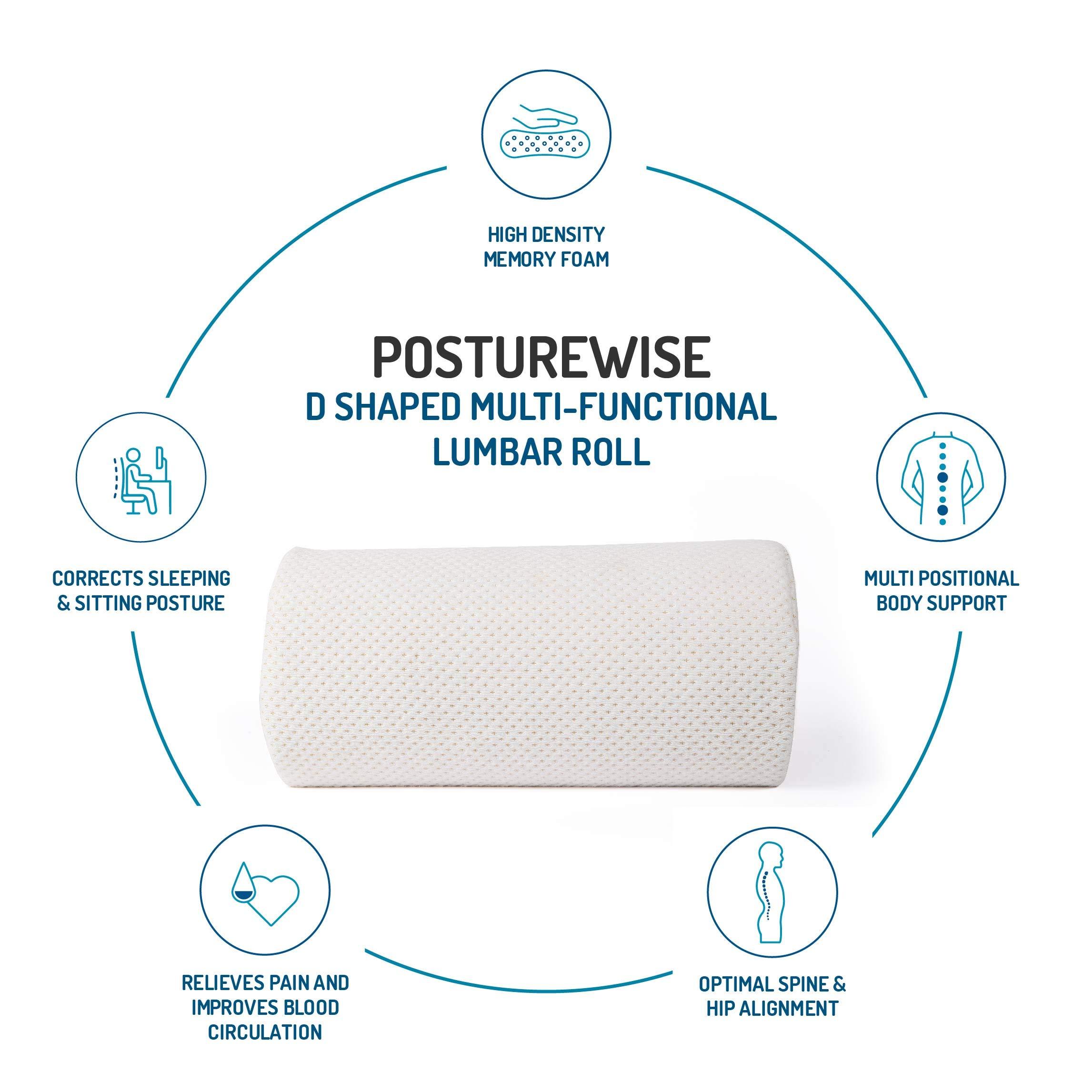 Back Good Back Good Posture Wise D-Shaped Lumbar roll for Back Pain & Lower Back Support (White)