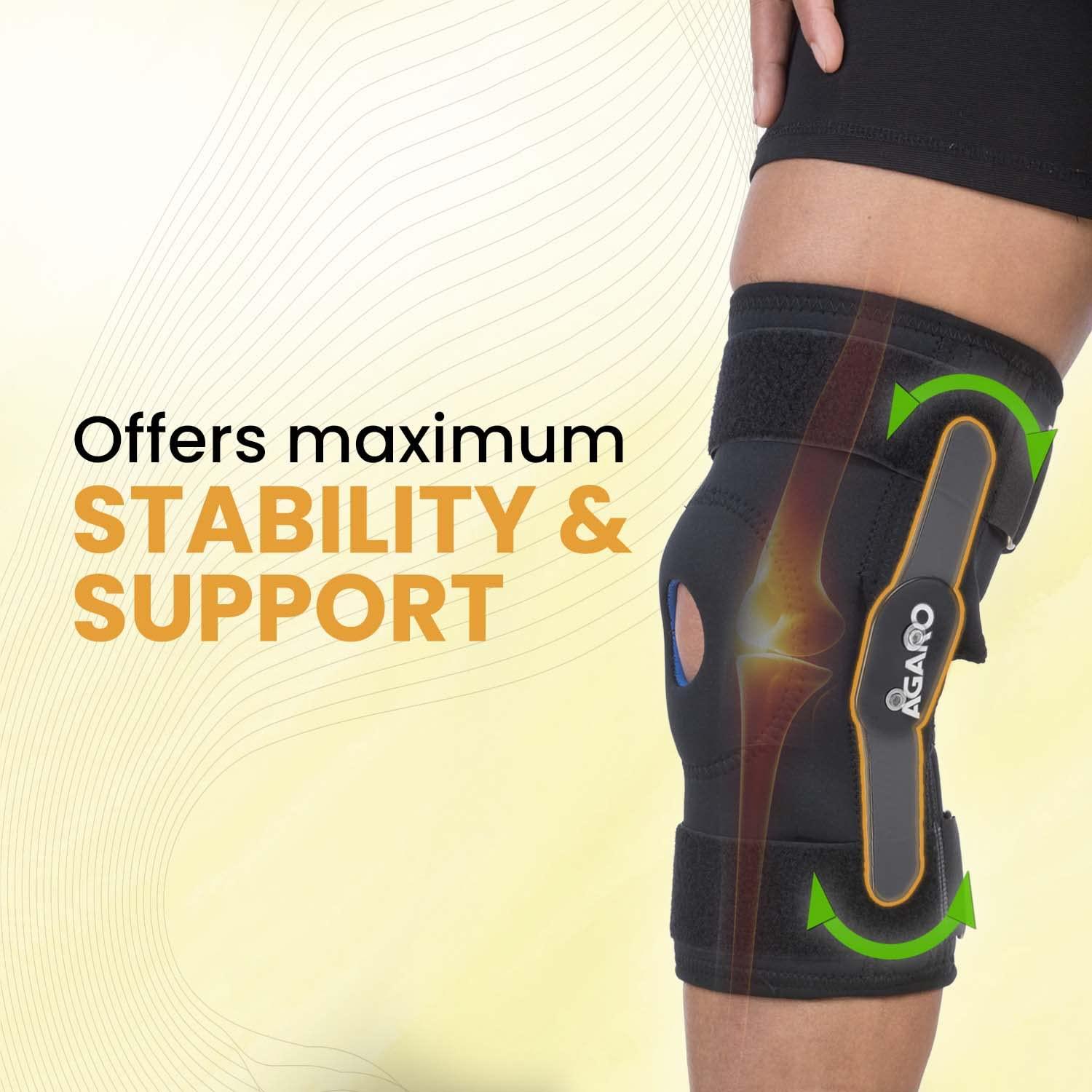 AGARO AGARO Hinged Knee Wrap With Open Patella, Rigid Biaxial Hinge Knee Brace for Joint Pain Relief, Workout, Arthritis & Ligament Tear, Neoprene, Knee Cap for Men & Women, Medium, Black