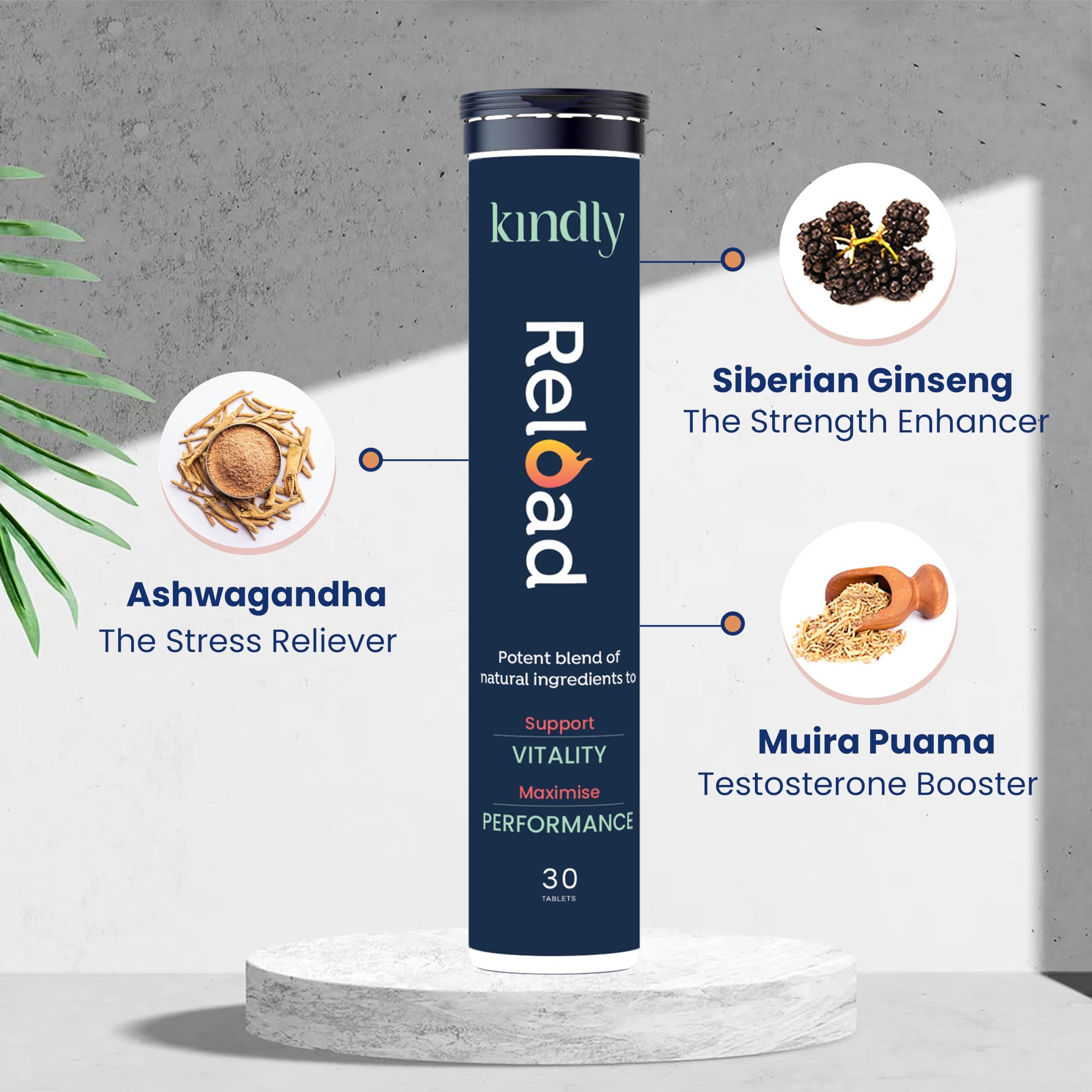 Kindly His Kindly Health Reload | Triple Ginseng | Ashwagandha | 60 Tablets | Pack Of 2