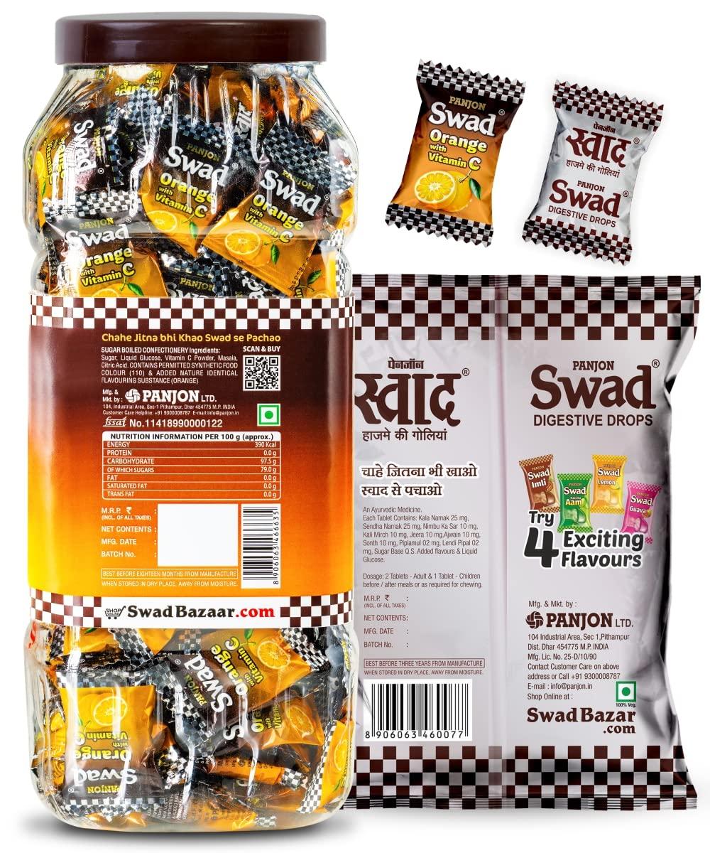 Swad Swad Orange Candy with Vitamin C for Immunity 200 Toffee Jar & Swad Original 50 Toffee Pack, 2 units