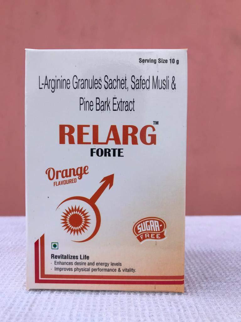 Renova Renova Relarge Forte L-Arginine Granuels Sachets Safed Musli & Pined Bark Extract (Orange Flavor) - Serving Sachet - 10 gms