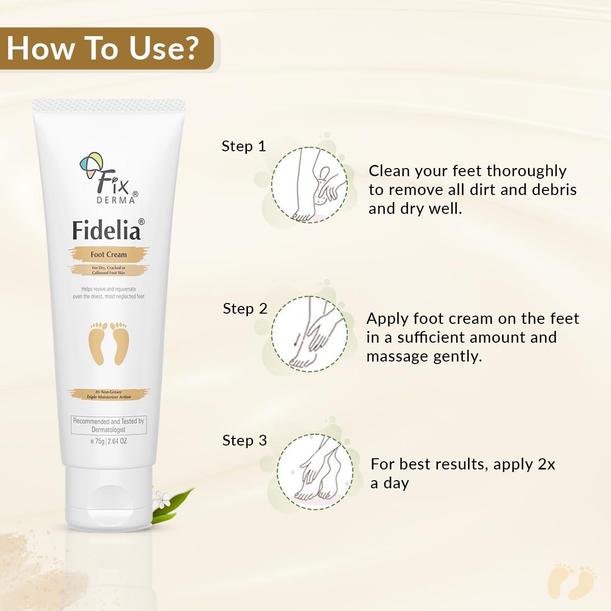 FIXDERMA Fixderma 5% Lactic Acid, 15% Urea, 3% Glycerine Fidelia Foot Cream For Dry & Cracked Feet, Moisturizes and Soothes Feet, Heel Repair Paraben & Sulphate Free, All Skin Types 75gm