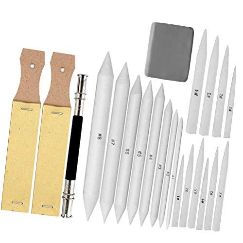 HEALLILY 23 Pcs Stumps and Tortillions Set Sandpaper Pencil Sharpener Pointer Pencil Extension Tool and Eraser for Student Sketch Drawing Supplies