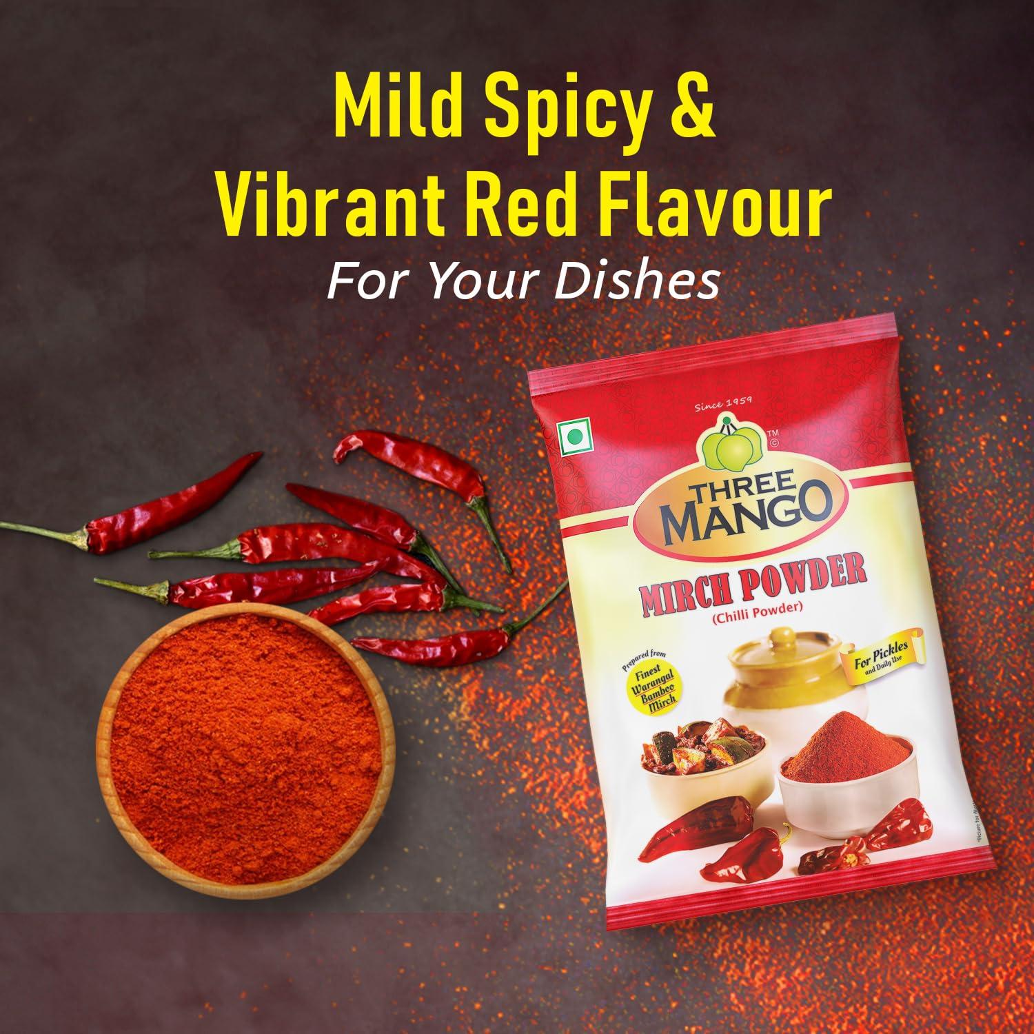 THREE MANGO Three Mango Mirch (Chilly) Powder | Rich In Flavour | No Added Colours | Natural And Authentic (200 Gramm)