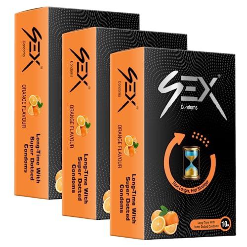MEDIBAR MEDIBAR More Dots Condoms for Men | Vibe Orange ~ First time with (1600 DOTS) For more Last-Long pleasure | 10 Count (Pack of 3)