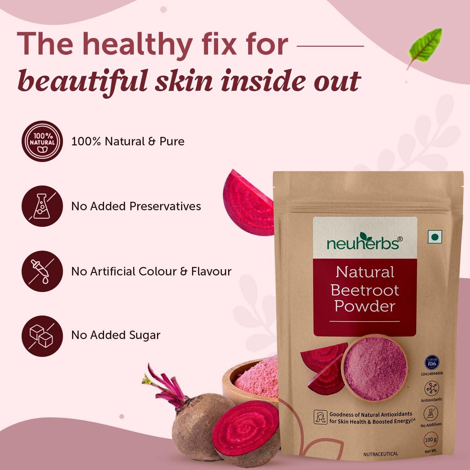 Neuherbs Neuherbs Natural Beetroot Powder For Face, Skin & Hair (100g Pack of 2) | 100% Pure & High Natural Antioxidants | Boost Energy | Face Pack for Glowing & Shining Skin | Additive Free