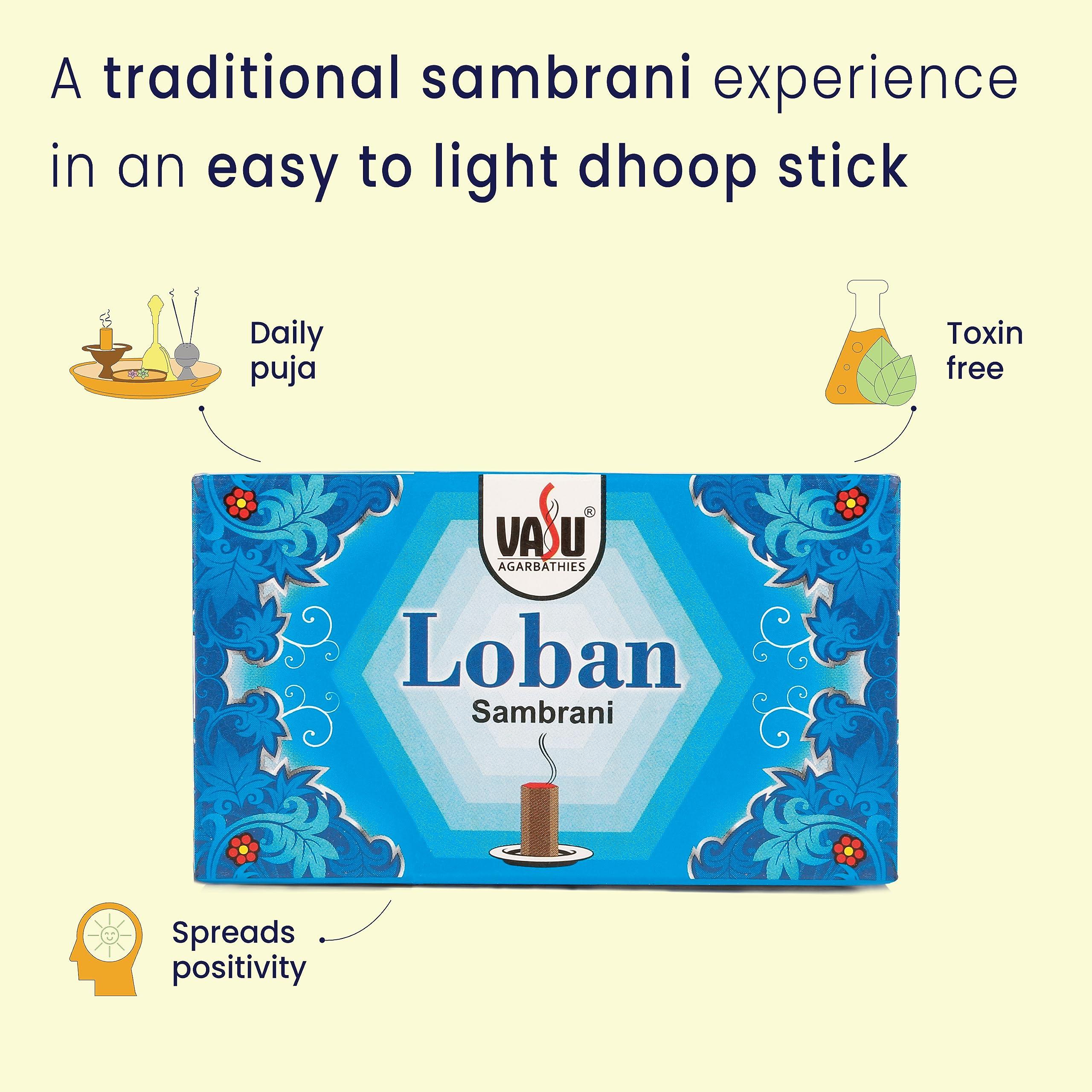 Cycle Cycle Pure Vasu Loban Sambrani Dhoop for Pooja (768 pcs) | Dhoop batti Guggal for Puja, Home & Festivals | Loban Dhoop Original with Burner | Pack of 8 (96 Dhoop/Pack + 1 Burner Plate/Pack)