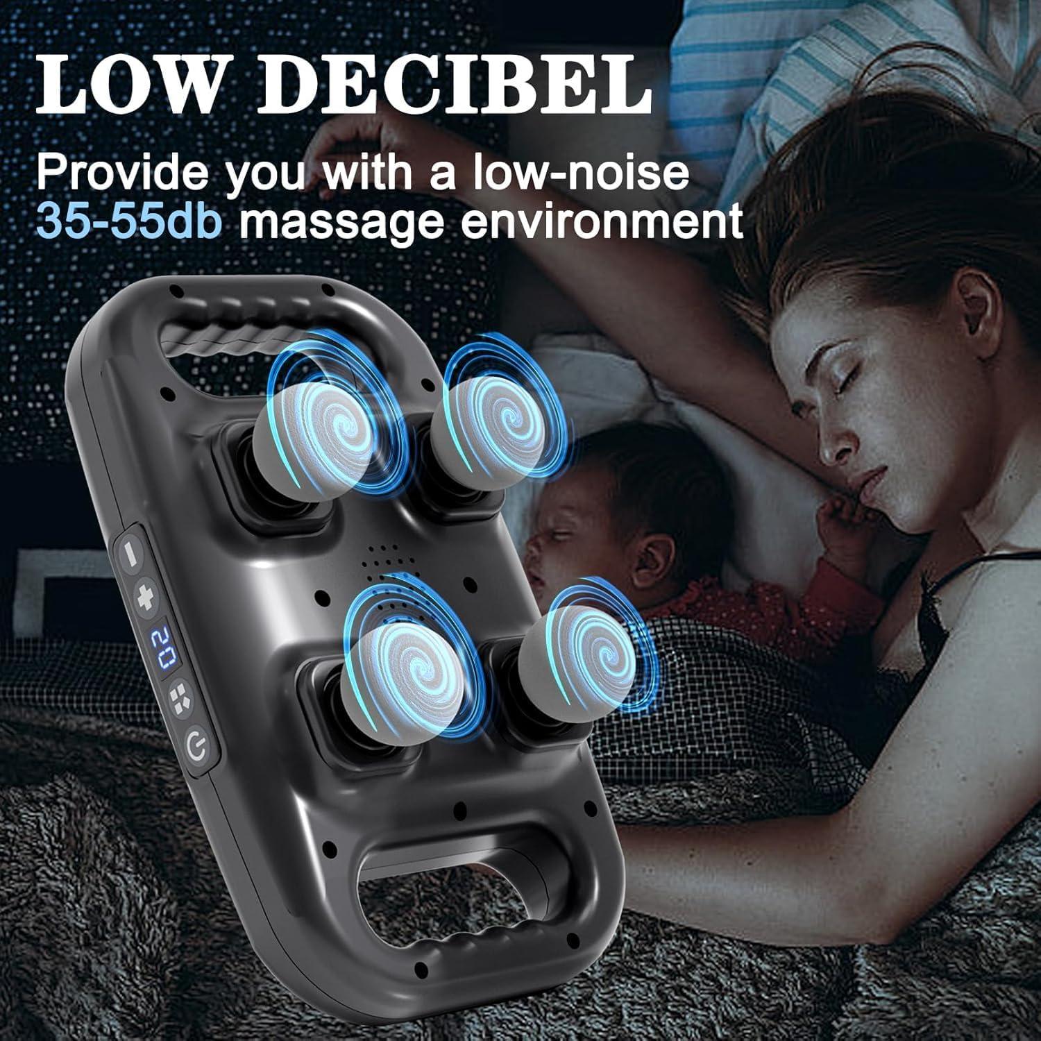 NavaFresh Basics Handheld Full Body Massager 4-Head Massage Gun Deep Tissue, Muscle Massager 20 Intensities & 6 Massage Modes, 4-Head Massager for Pain Relief in Back, Leg & Foot Neck, Shoulder and Body