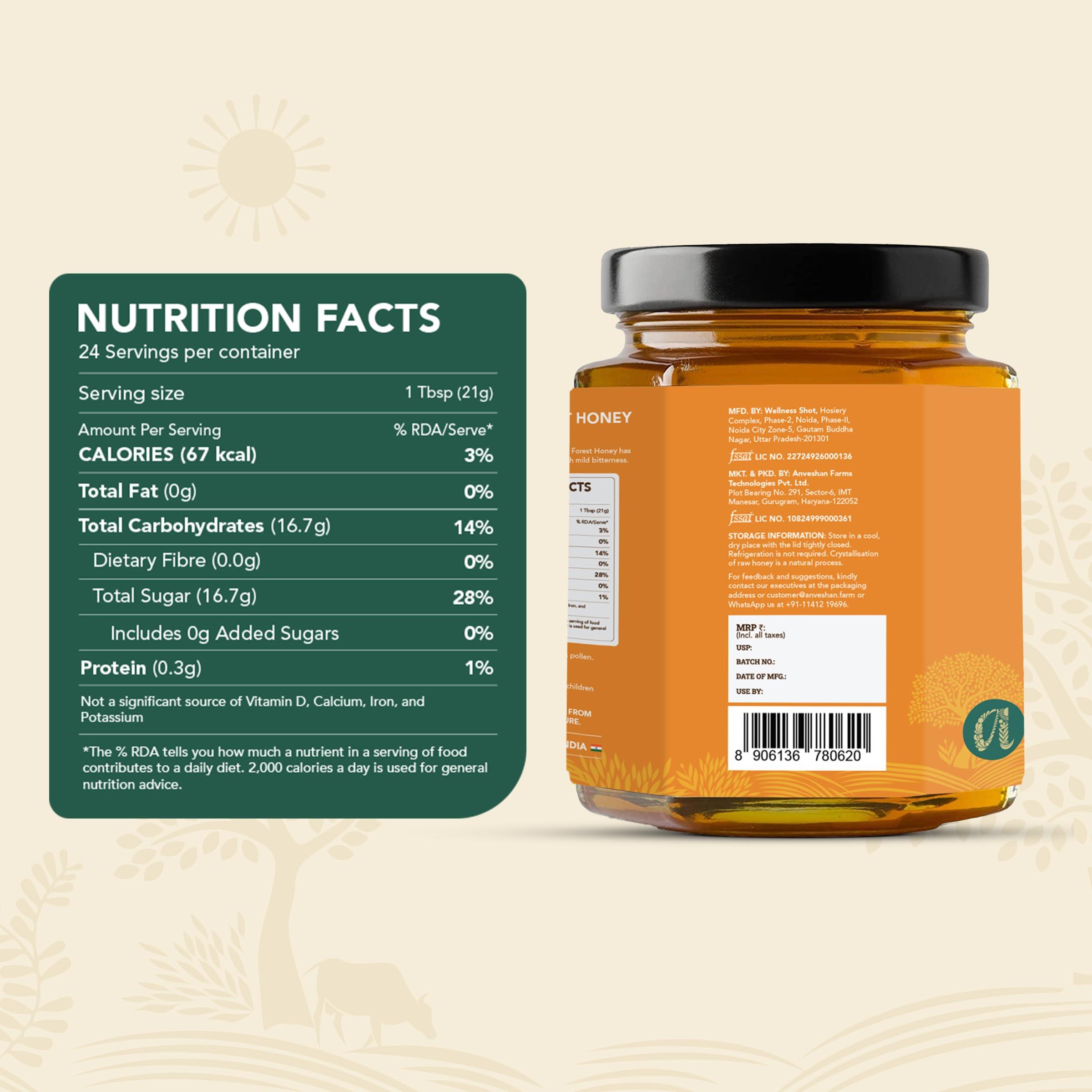 Anveshan Empowering farmers with technology Anveshan Wild Forest Honey 500g | Glass Jar | NMR tested | Raw & Unprocessed | No Added Sugar | Immunity Boosting