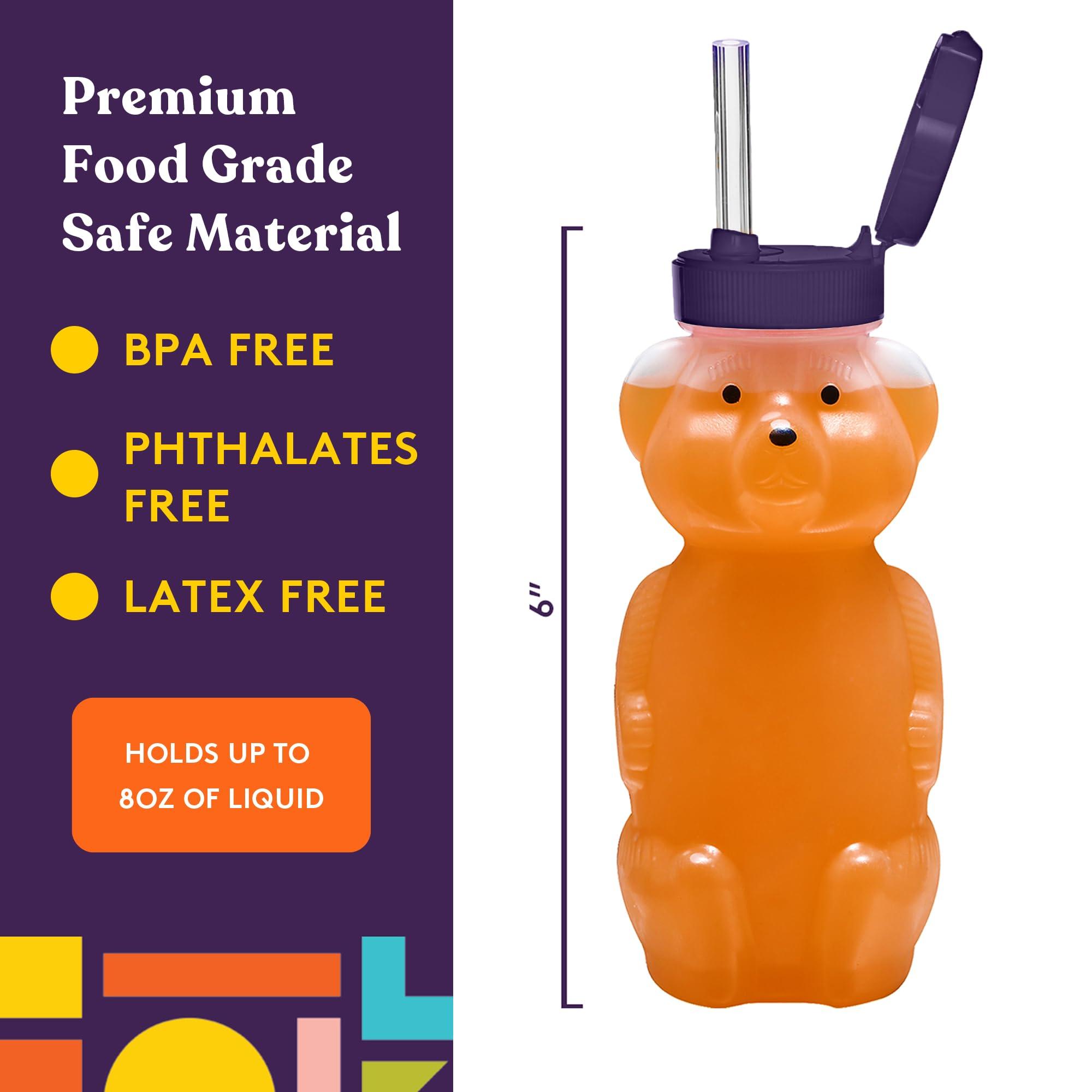 Special Supplies Special Supplies Honey Bear Straw Cup Long Straws, 3-Pack Squeezable Therapy and Special Needs Assistive Drink Container, Spill Proof and Leak Resistant Lid